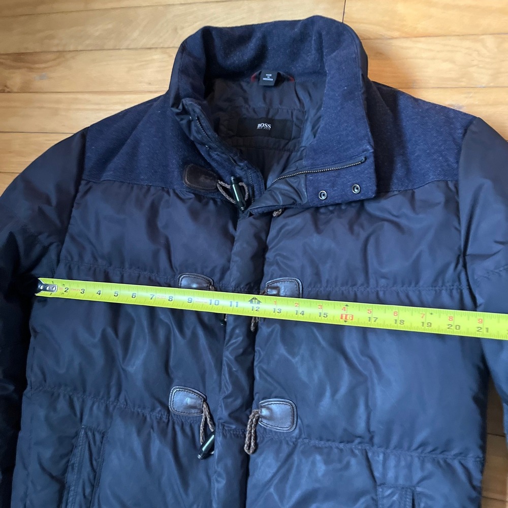 BOSS Hugo Boss Mens Navy Blue Mixed Media Toggle Puffer Jacket Coat Size M - Picture 7 of 9